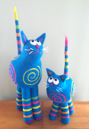 Blue Swirl Cat Sculptures by Linda Doucette